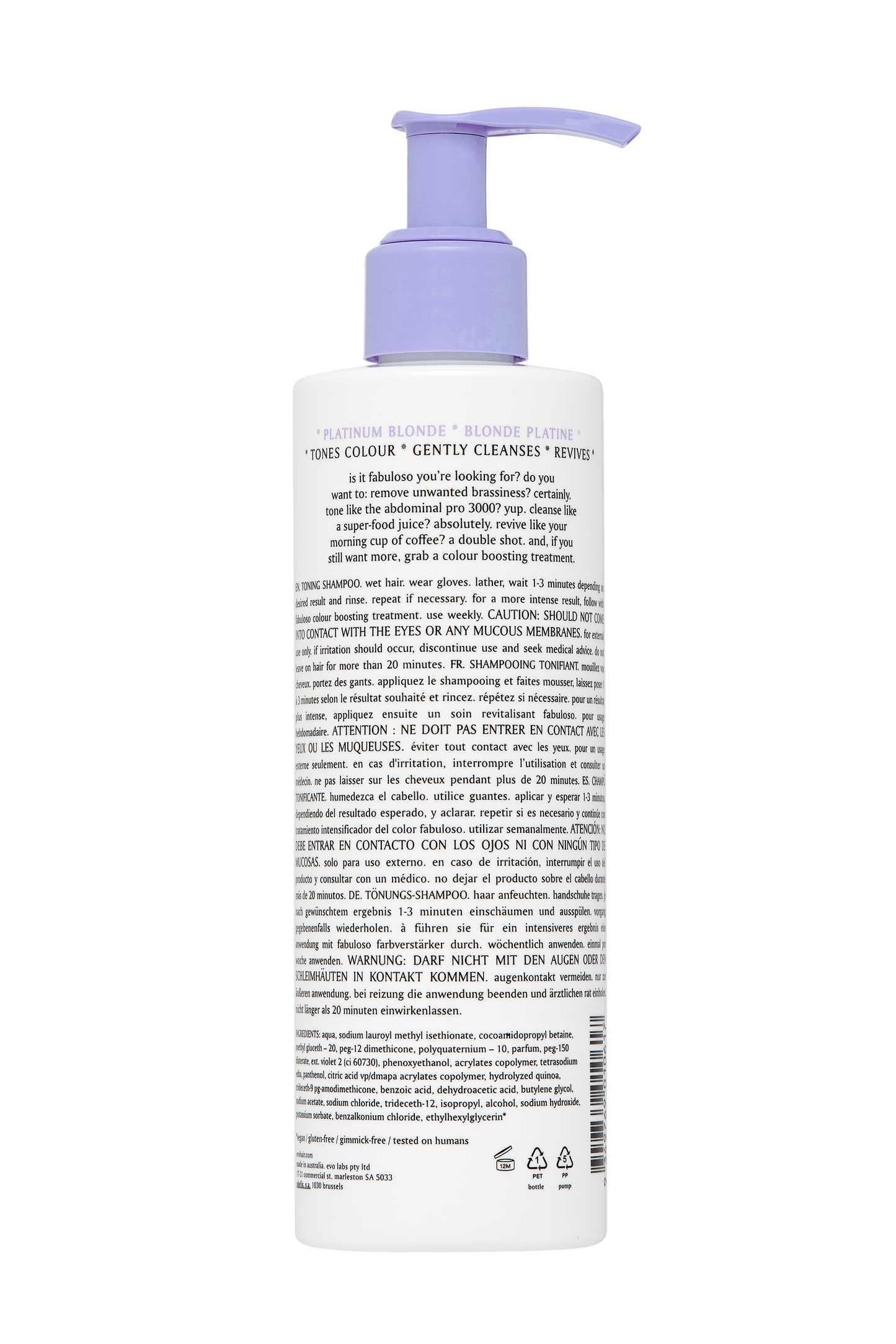 Evo Fabuloso Platinum Blonde Toning Shampoo 250mL